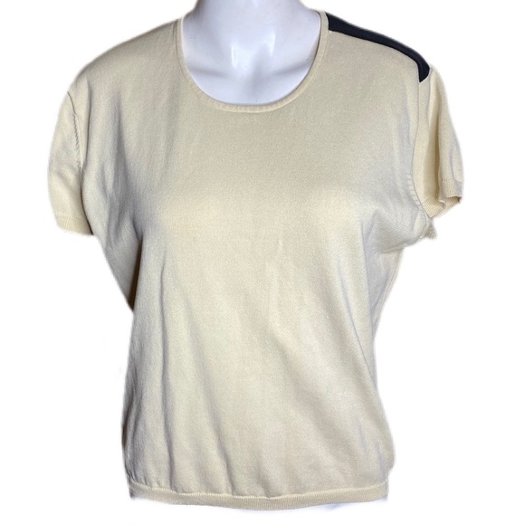 Jamie Sadock Pale Yellow Short Sleeve Silk Blend Sweater Size L - Picture 2 of 7